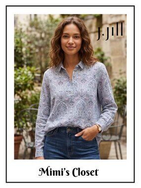 J.JILL Bohemian Love Linen Essential Shirt - Paisley - Size L